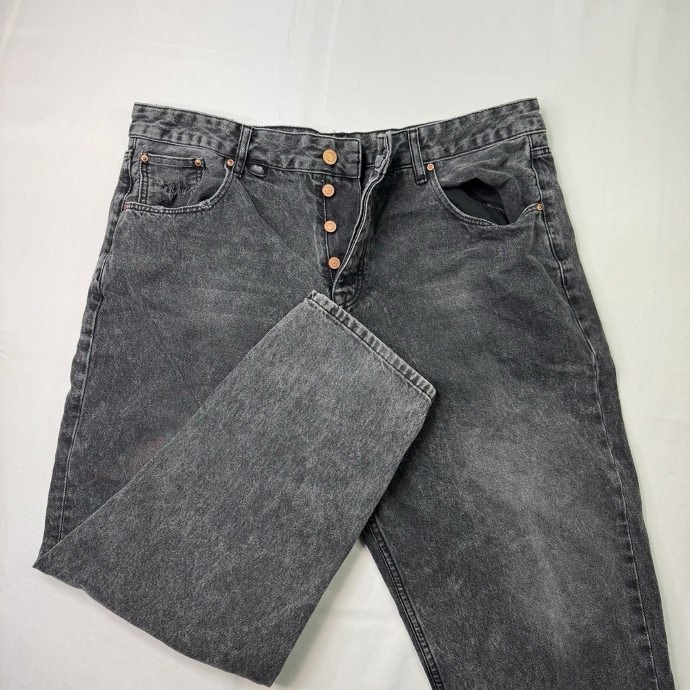 Asos Design Jeans Mens 38x30 Washed Black Straight Denim‎ Button Zip